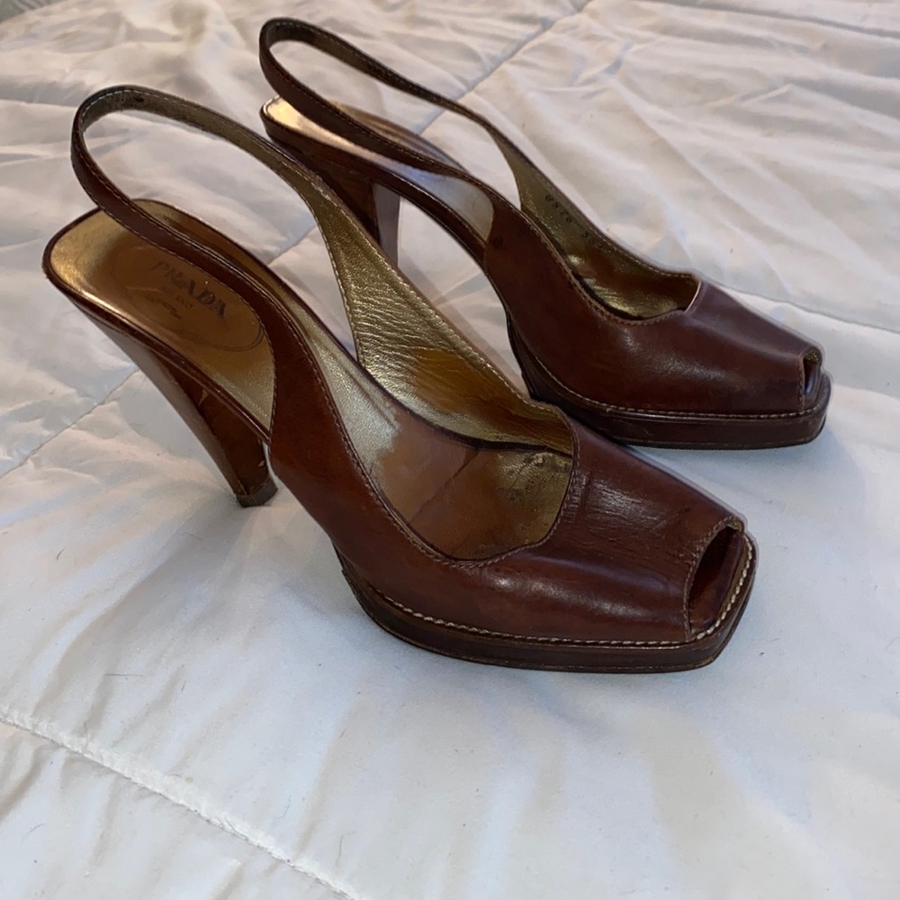 Prada sling back peep toe shoes